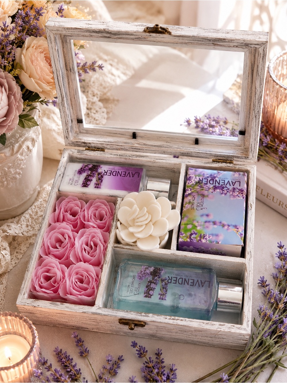 Bath & Body Gift Set – Pink and Cream Floral Soak Collection